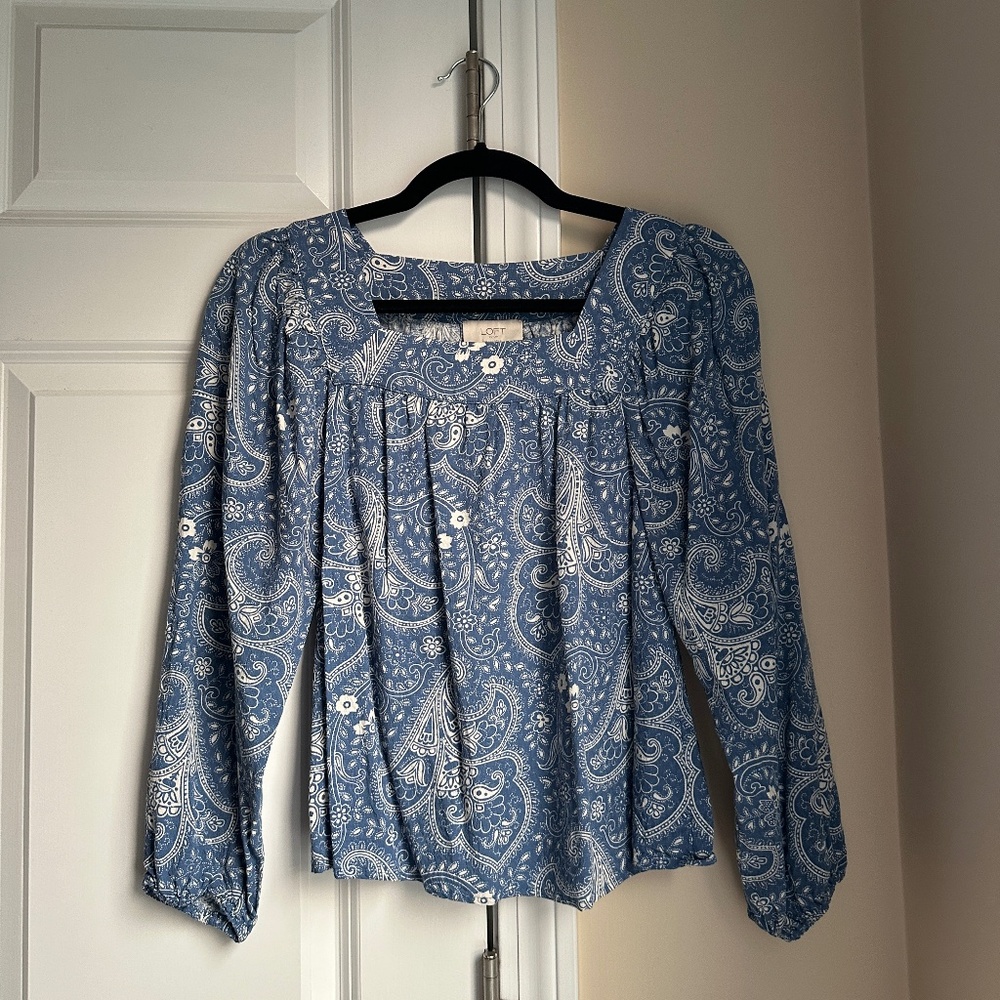 LOFT Square Neck Long Sleeve Top Blue Size S